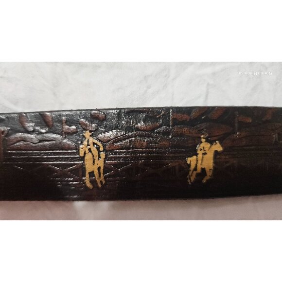 Vintage Nocona Boys Leather Belt With Western Embossed Design & Silver-Tone Buck - Picture 5 of 10